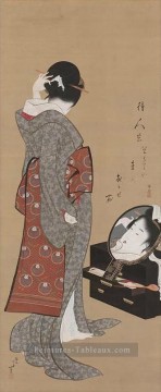  Hokusai Peintre - femme se regardant dans un miroir Katsushika Hokusai ukiyoe